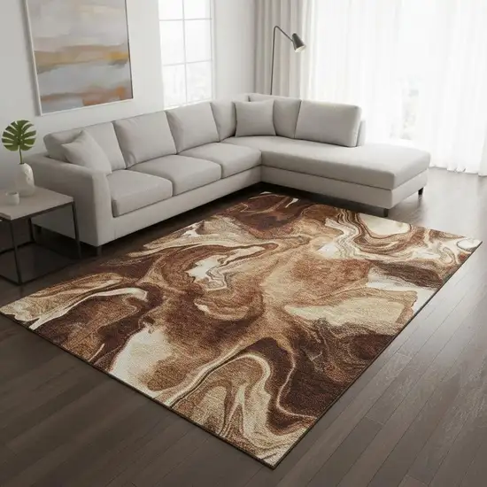 Rust Ivory And Beige Abstract Washable Area Rug With UV Protection Photo 2
