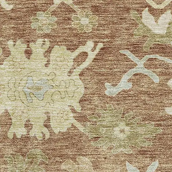 Rust Ivory And Beige Floral Medallion Washable Area Rug With UV Protection Photo 2