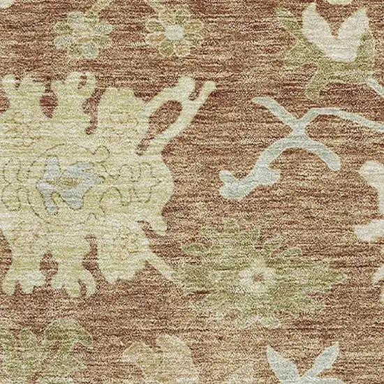 Rust Ivory And Beige Floral Medallion Washable Area Rug With UV Protection Photo 2