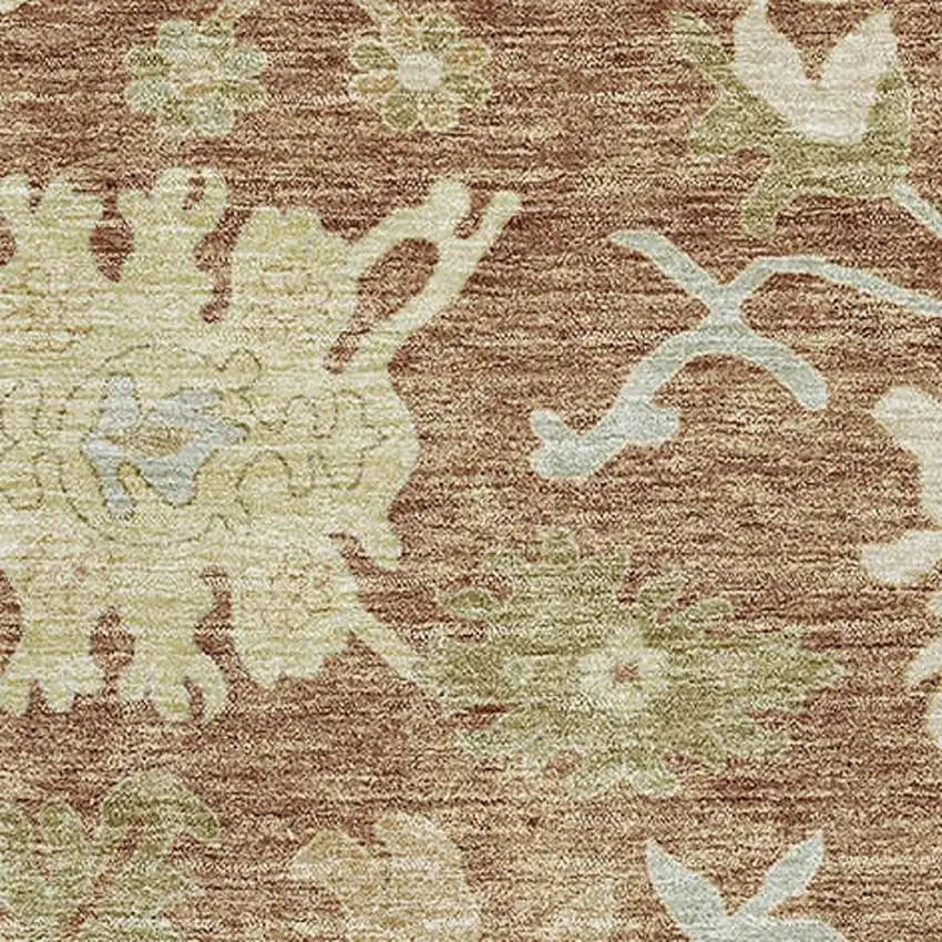 Rust Ivory And Beige Floral Medallion Washable Area Rug With UV Protection Photo 2