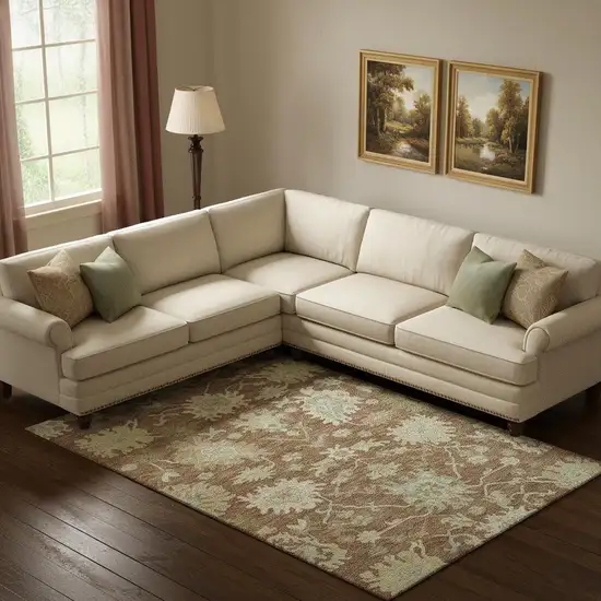 Rust Ivory And Beige Floral Medallion Washable Area Rug With UV Protection Photo 2