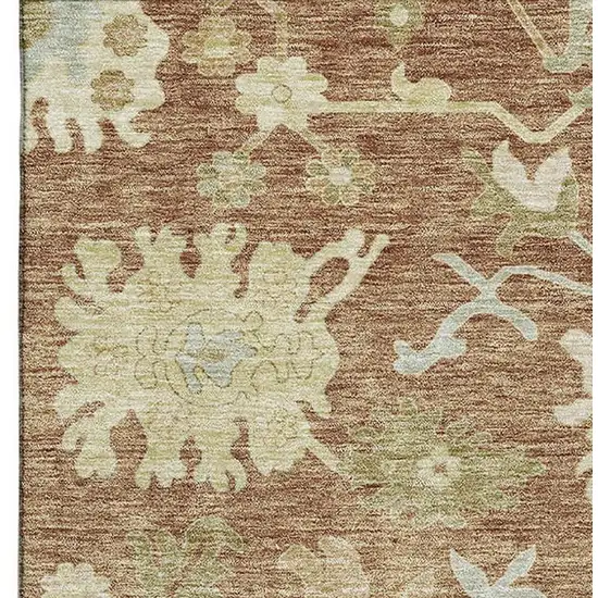 Rust Ivory And Beige Floral Medallion Washable Area Rug With UV Protection Photo 3