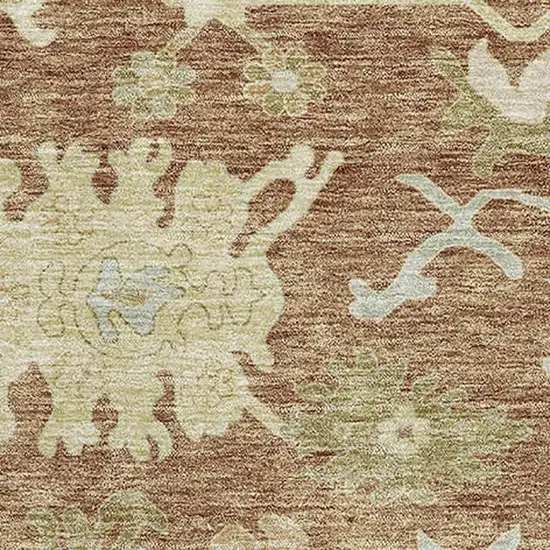 Rust Ivory And Beige Floral Medallion Washable Area Rug With UV Protection Photo 2