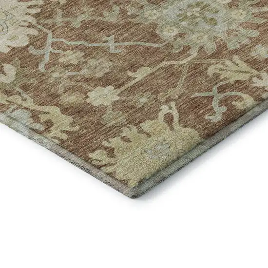 Rust Ivory And Beige Floral Medallion Washable Area Rug With UV Protection Photo 7