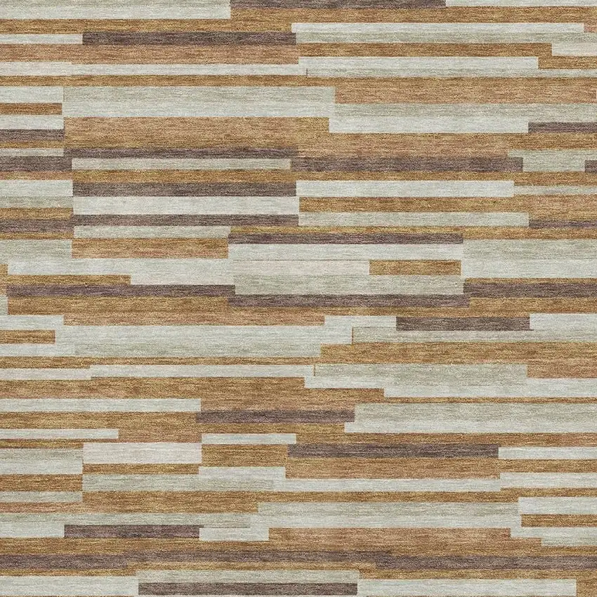 Rust Ivory And Beige Striped Washable Area Rug With UV Protection Photo 3