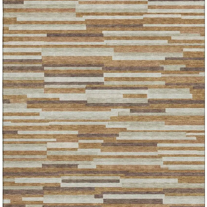 Rust Ivory And Beige Striped Washable Area Rug With UV Protection Photo 4