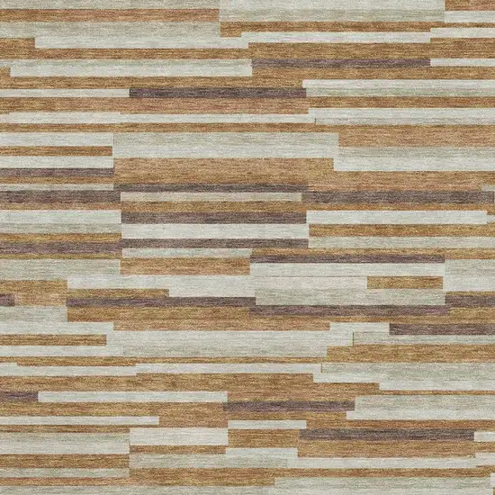 Rust Ivory And Beige Striped Washable Area Rug With UV Protection Photo 3