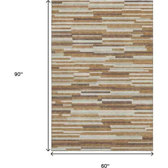 Rust Ivory And Beige Striped Washable Area Rug With UV Protection Photo 9