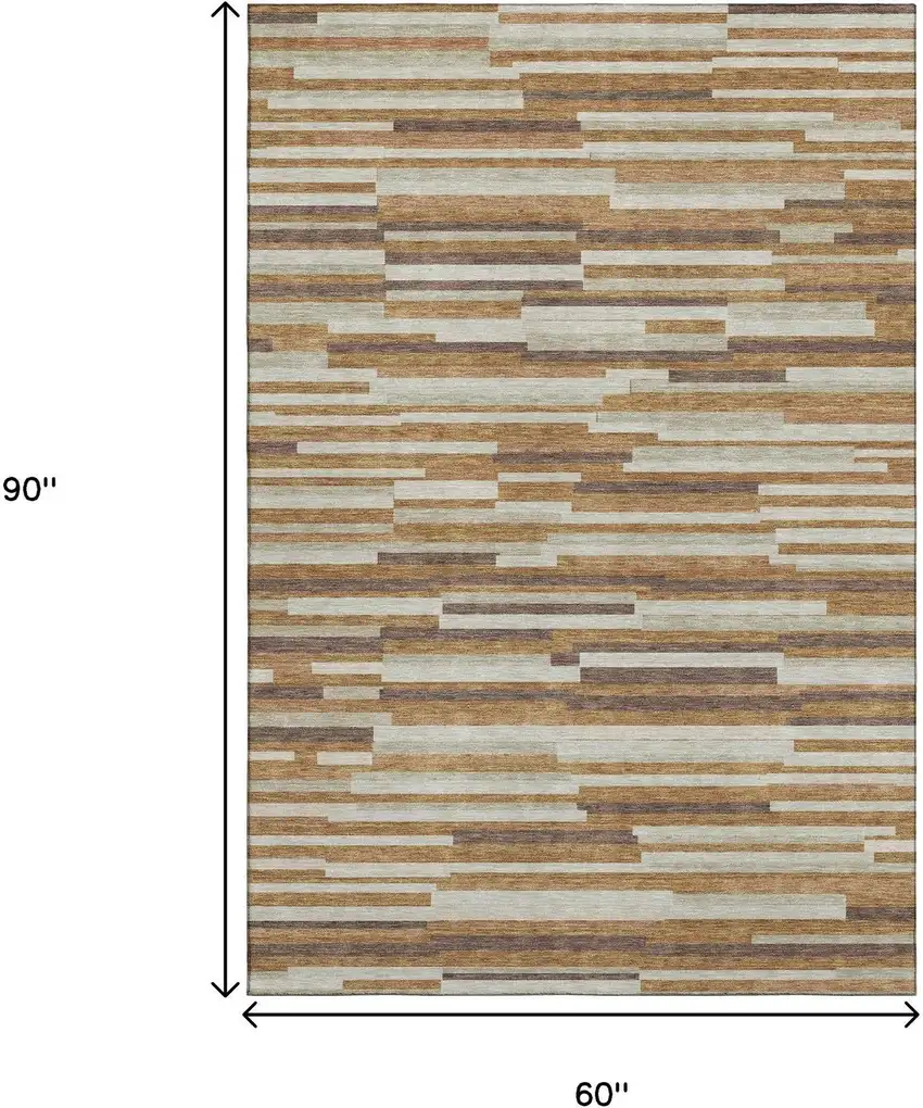 Rust Ivory And Beige Striped Washable Area Rug With UV Protection Photo 9