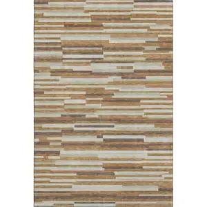 Photo of Rust Ivory And Beige Striped Washable Area Rug With UV Protection