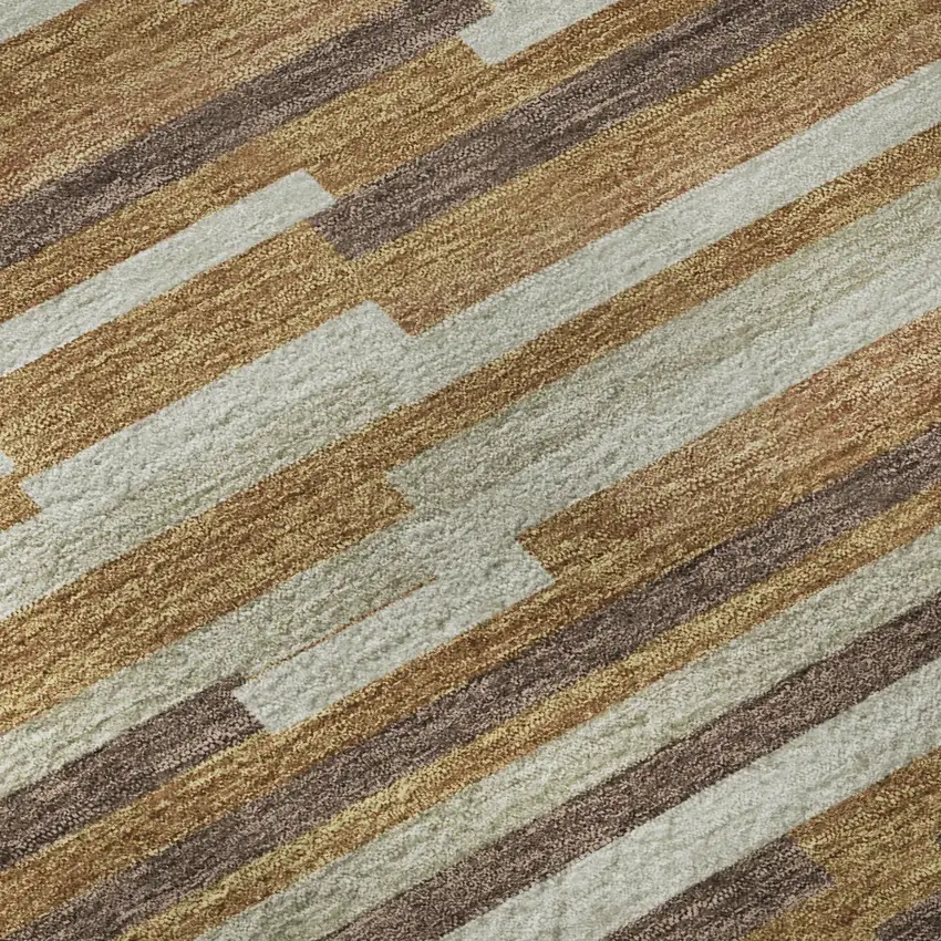 Rust Ivory And Beige Striped Washable Area Rug With UV Protection Photo 8
