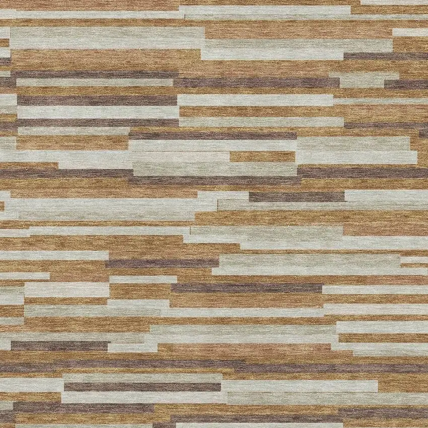 Rust Ivory And Beige Striped Washable Area Rug With UV Protection Photo 3