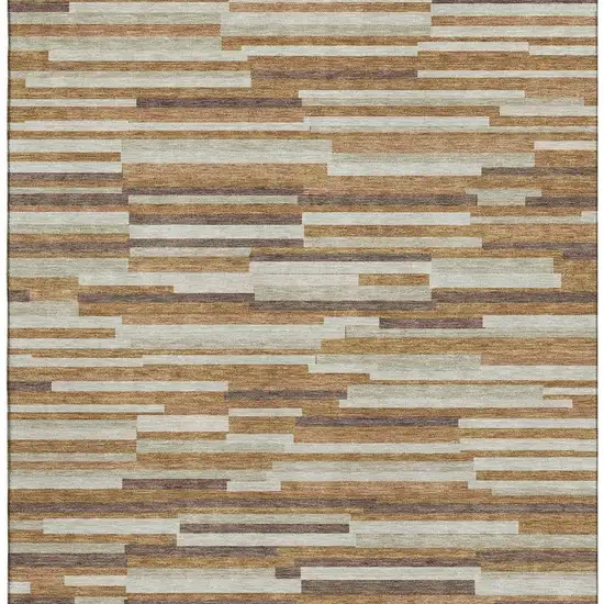 Rust Ivory And Beige Striped Washable Area Rug With UV Protection Photo 3