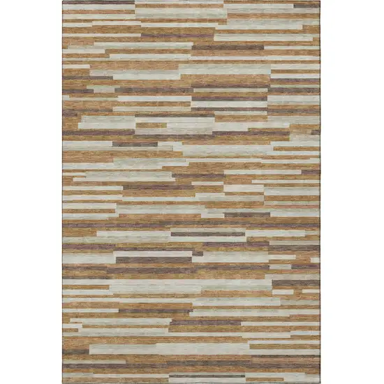 Rust Ivory And Beige Striped Washable Area Rug With UV Protection Photo 4