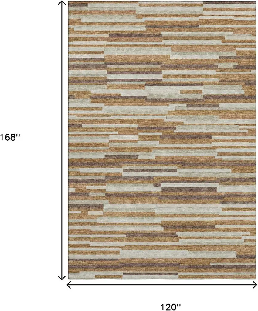 Rust Ivory And Beige Striped Washable Area Rug With UV Protection Photo 9