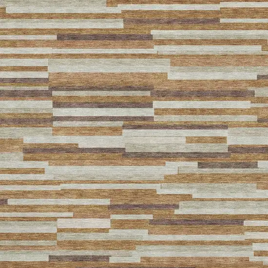 Rust Ivory And Beige Striped Washable Area Rug With UV Protection Photo 3