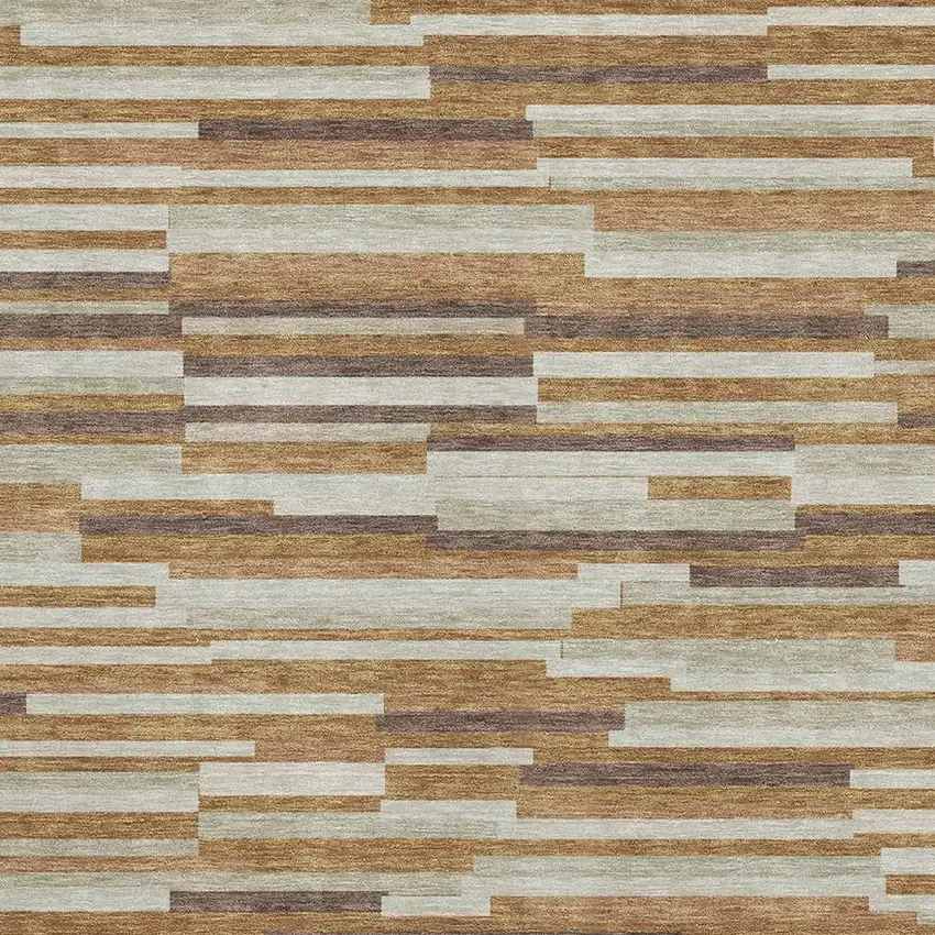 Rust Ivory And Beige Striped Washable Area Rug With UV Protection Photo 3