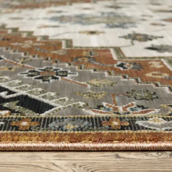 Rust Ivory And Black Medallion Area Rug With Fringe Photo 5