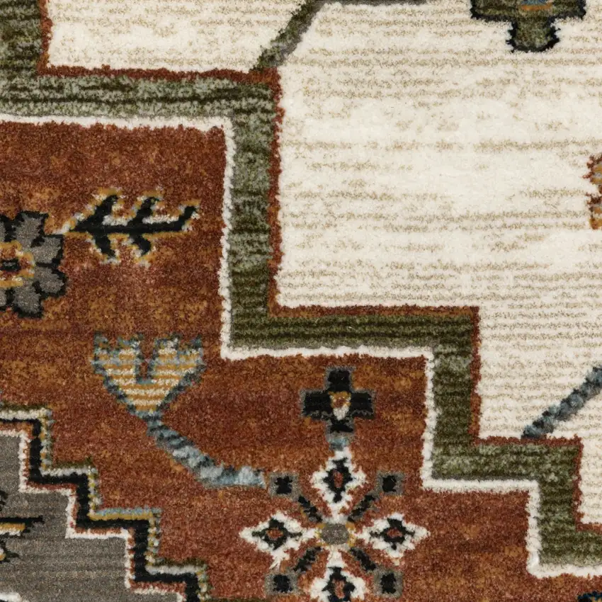Rust Ivory And Black Medallion Area Rug With Fringe Photo 7
