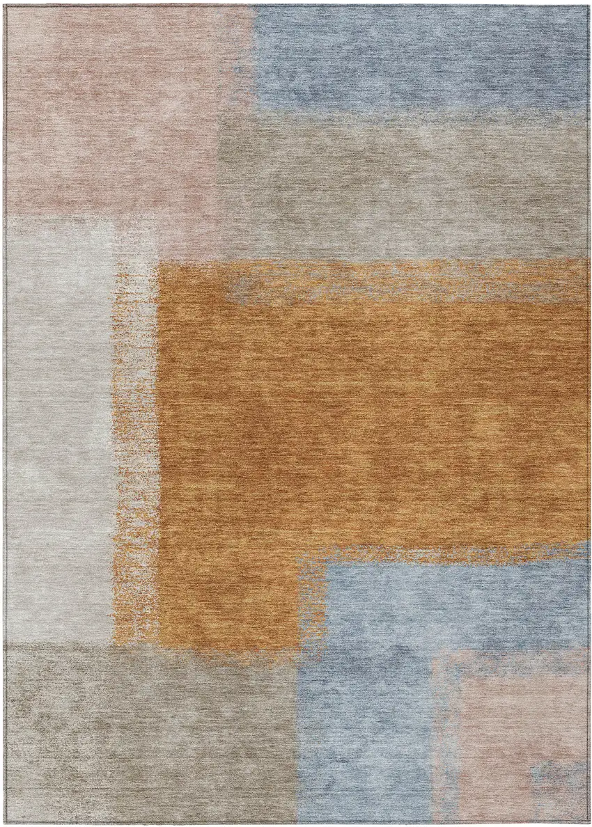 Rust Ivory And Blue Abstract Washable Indoor Outdoor Area Rug Photo 2