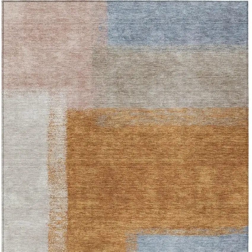 Rust Ivory And Blue Abstract Washable Indoor Outdoor Area Rug Photo 4