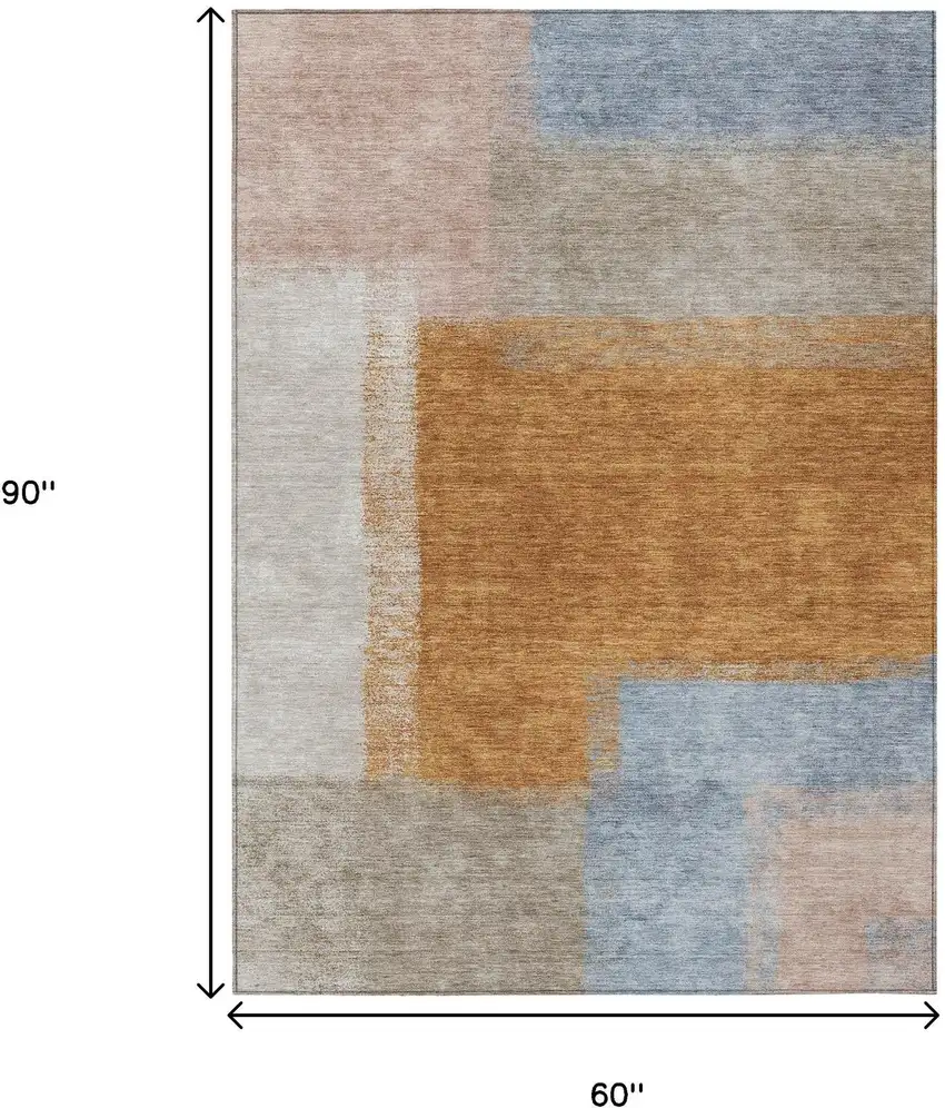 Rust Ivory And Blue Abstract Washable Indoor Outdoor Area Rug Photo 3