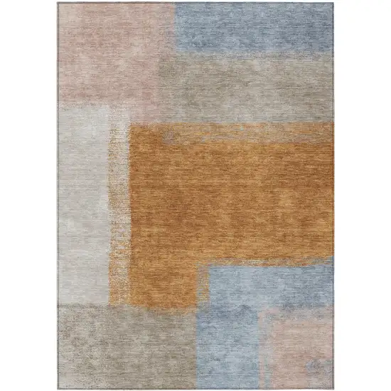 Rust Ivory And Blue Abstract Washable Indoor Outdoor Area Rug Photo 2