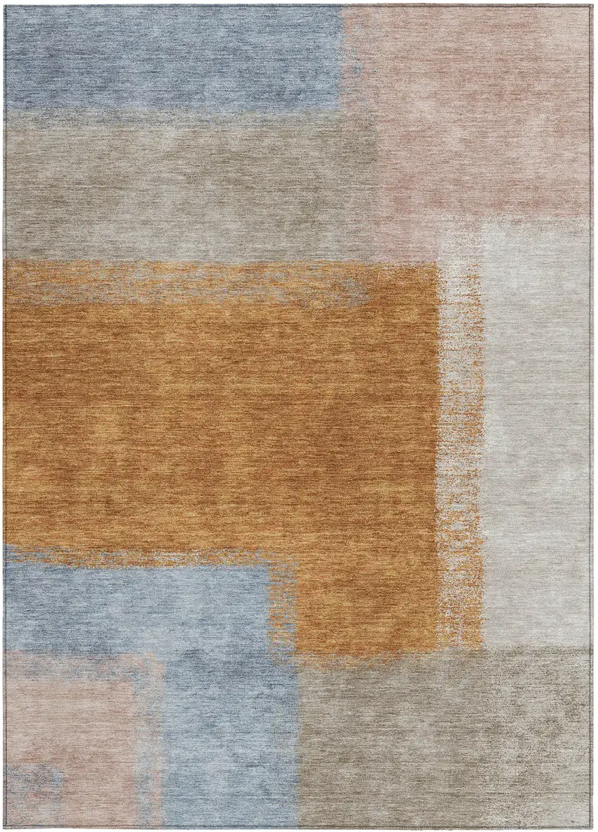 Rust Ivory And Blue Abstract Washable Indoor Outdoor Area Rug Photo 5
