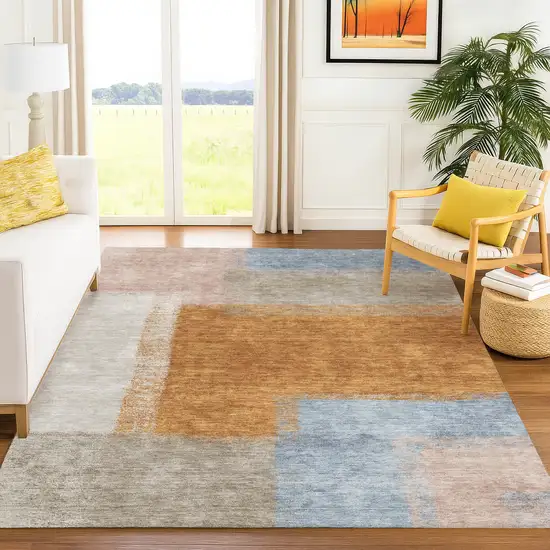 Rust Ivory And Blue Abstract Washable Indoor Outdoor Area Rug Photo 9