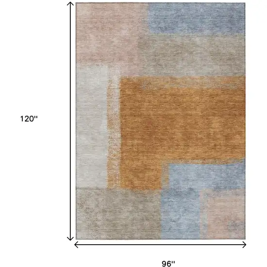 Rust Ivory And Blue Abstract Washable Indoor Outdoor Area Rug Photo 3