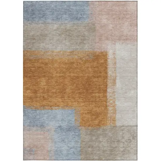 Rust Ivory And Blue Abstract Washable Indoor Outdoor Area Rug Photo 5