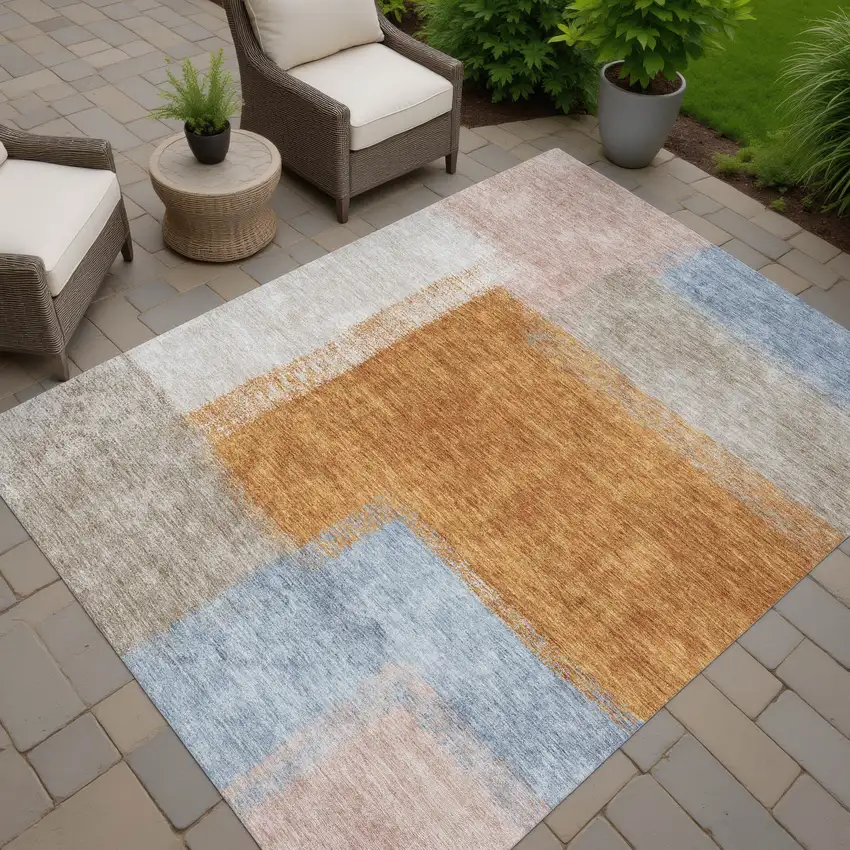 Rust Ivory And Blue Abstract Washable Indoor Outdoor Area Rug Photo 8