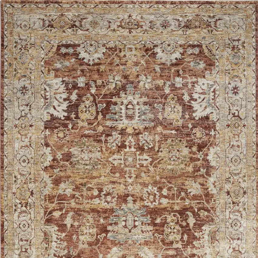 Rust Ivory And Blue Floral Medallion Distressed Area Rug Photo 7