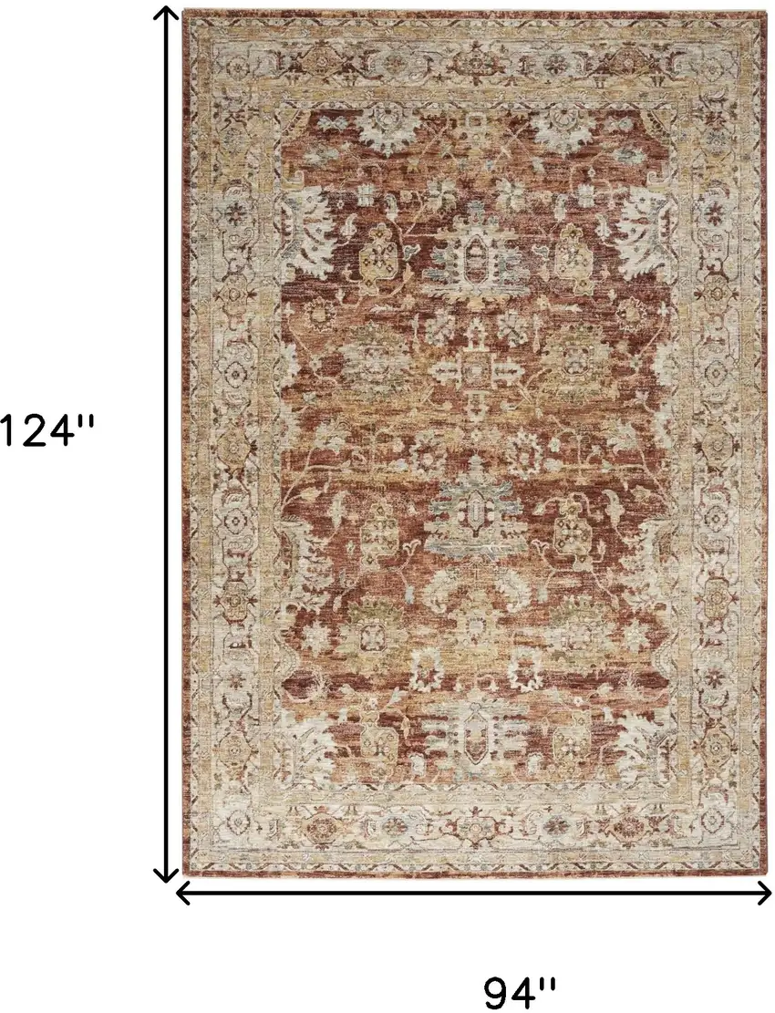 Rust Ivory And Blue Floral Medallion Distressed Area Rug Photo 3