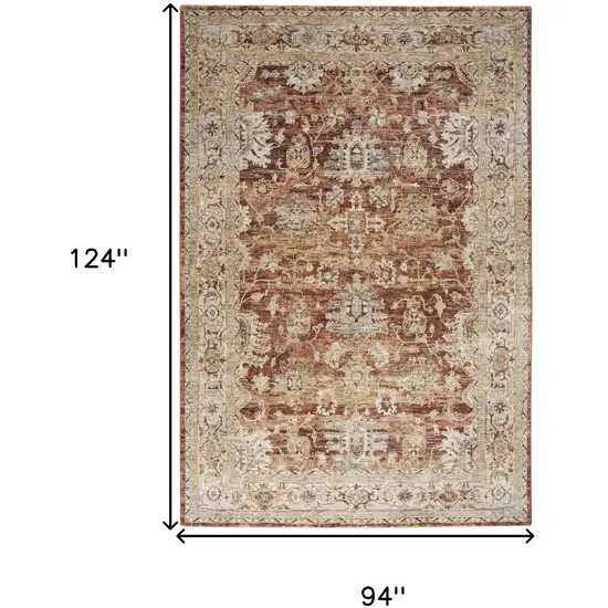 Rust Ivory And Blue Floral Medallion Distressed Area Rug Photo 3