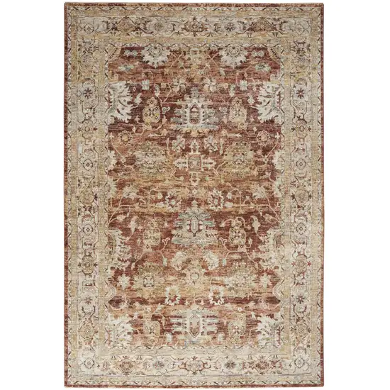 Rust Ivory And Blue Floral Medallion Distressed Area Rug Photo 2