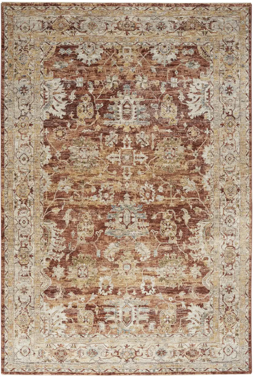 Rust Ivory And Blue Floral Medallion Distressed Area Rug Photo 2
