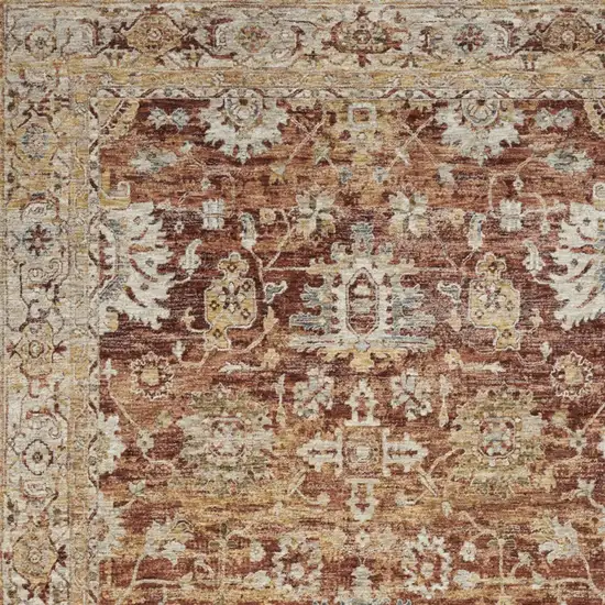 Rust Ivory And Blue Floral Medallion Distressed Area Rug Photo 6