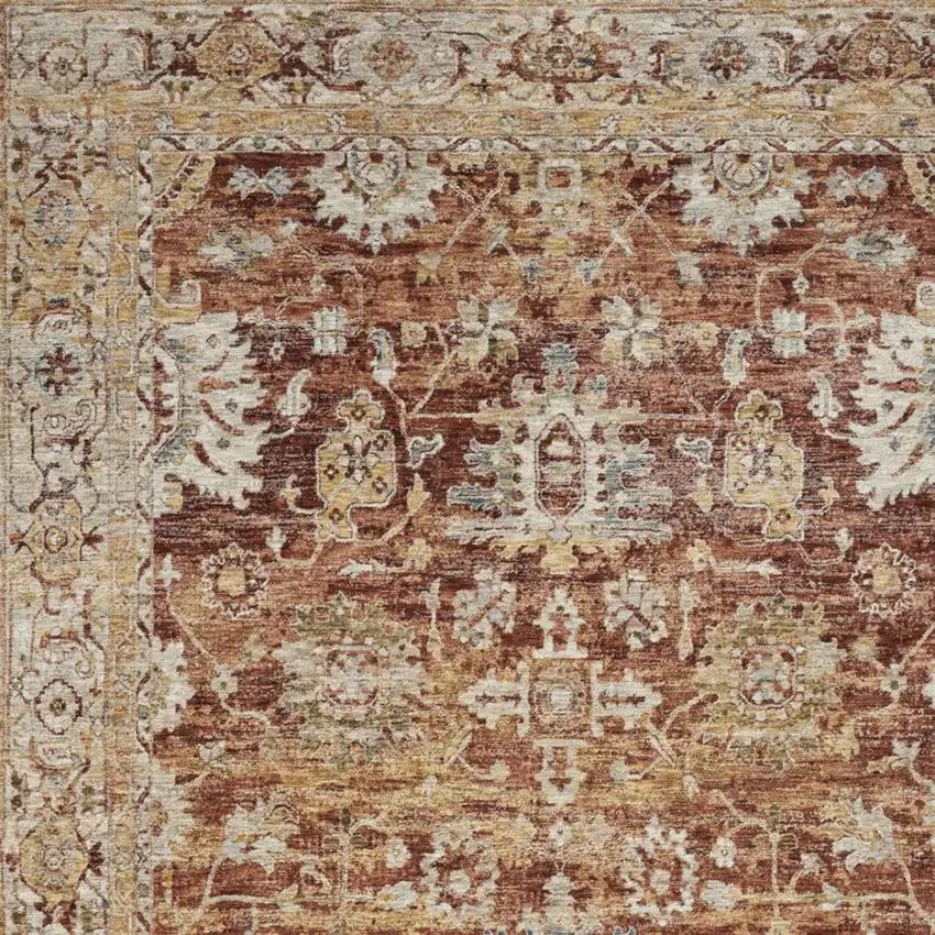 Rust Ivory And Blue Floral Medallion Distressed Area Rug Photo 6