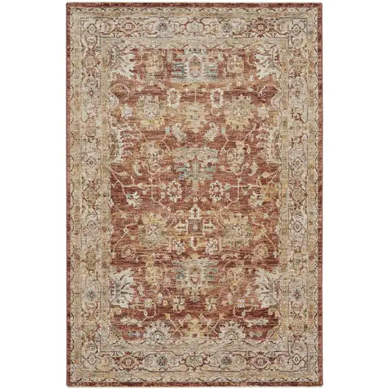 Rust Ivory And Blue Geometric Distressed Area Rug Photo 2