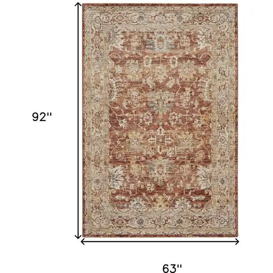 Rust Ivory And Blue Geometric Distressed Area Rug Photo 3