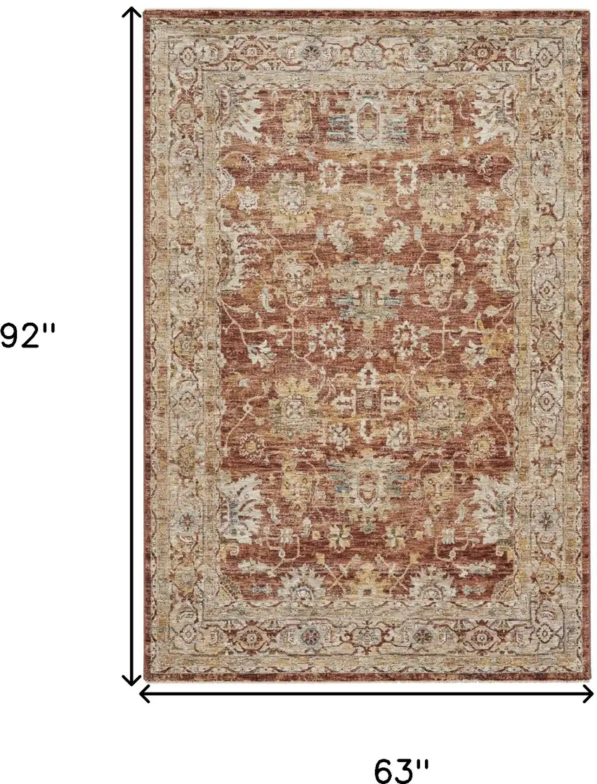 Rust Ivory And Blue Geometric Distressed Area Rug Photo 3