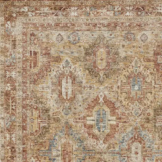 Rust Ivory And Blue Geometric Distressed Area Rug Photo 7