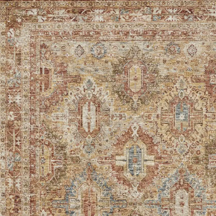 Rust Ivory And Blue Geometric Distressed Area Rug Photo 7