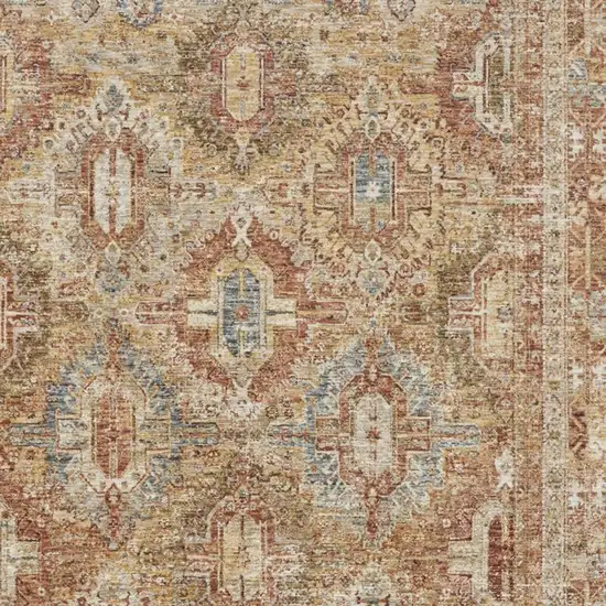 Rust Ivory And Blue Geometric Distressed Area Rug Photo 2