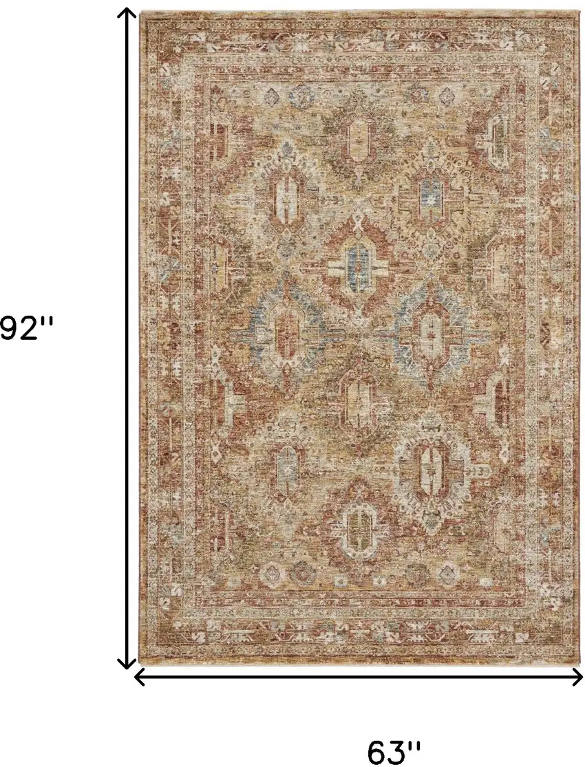 Rust Ivory And Blue Geometric Distressed Area Rug Photo 3