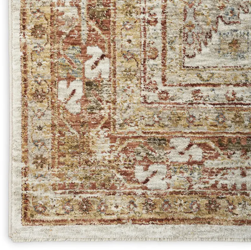 Rust Ivory And Blue Geometric Distressed Area Rug Photo 9