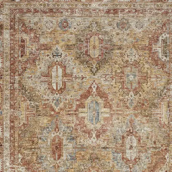 Rust Ivory And Blue Geometric Distressed Area Rug Photo 7