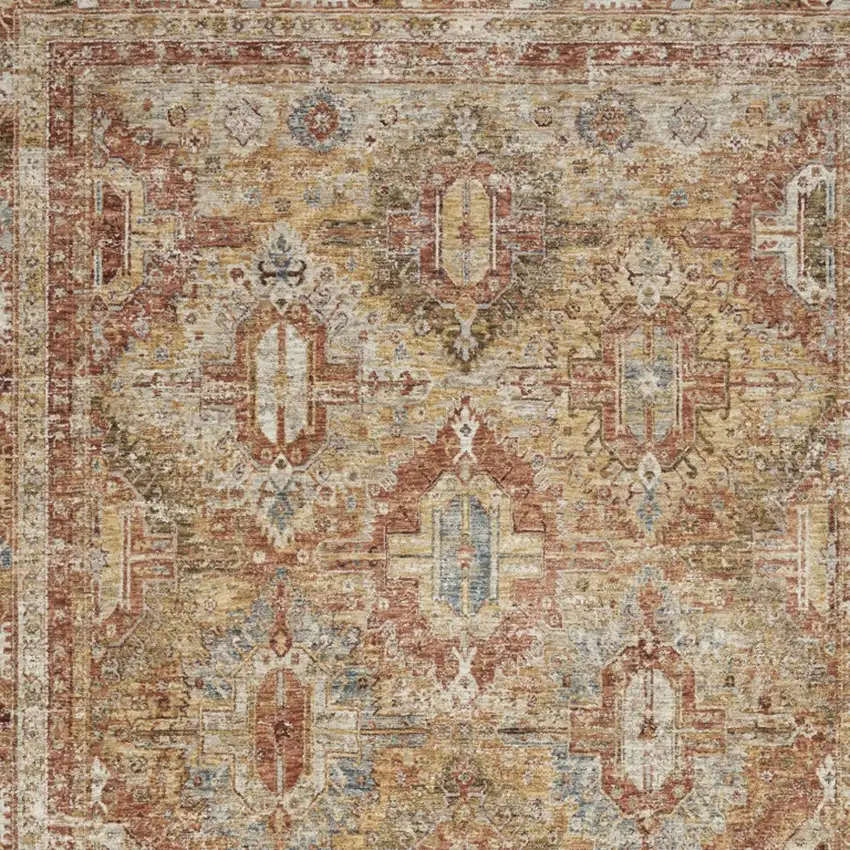 Rust Ivory And Blue Geometric Distressed Area Rug Photo 7