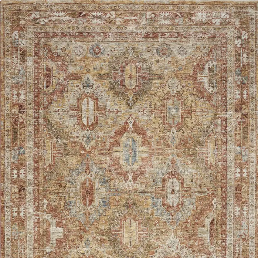 Rust Ivory And Blue Geometric Distressed Area Rug Photo 8